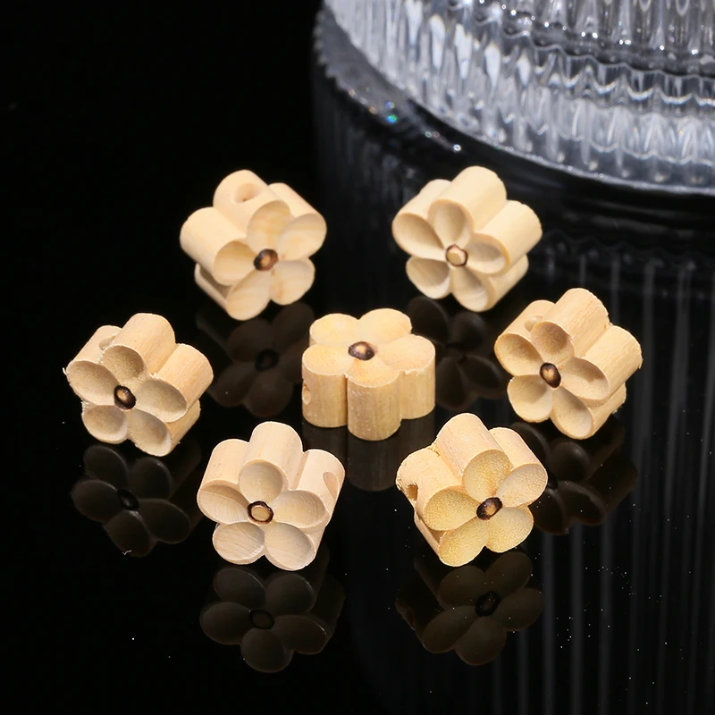 10 Pcs/lot Natural Wooden Carved Flower Shape Bead Peach Wood Flower For Jewelry Making Diy Necklace Bracelet Accessory Finding