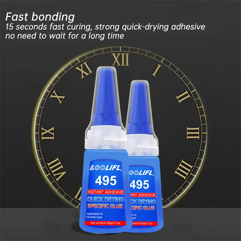 LOOLIFL-495 is a multifunctional, powerful, quick-drying adhesive suitable for various materials such as footwear, ceramics, plastics, wood, and metal. It is transparent and waterproof, and can be used as welding glue, craft glue, rhinestone glue, woodworking glue, shoe glue, metal glue, leather glue, PVC glue, ceramic glue, and is ideal for art sewing supplies and handmade tools. It comes with a dropper for precise dispensing