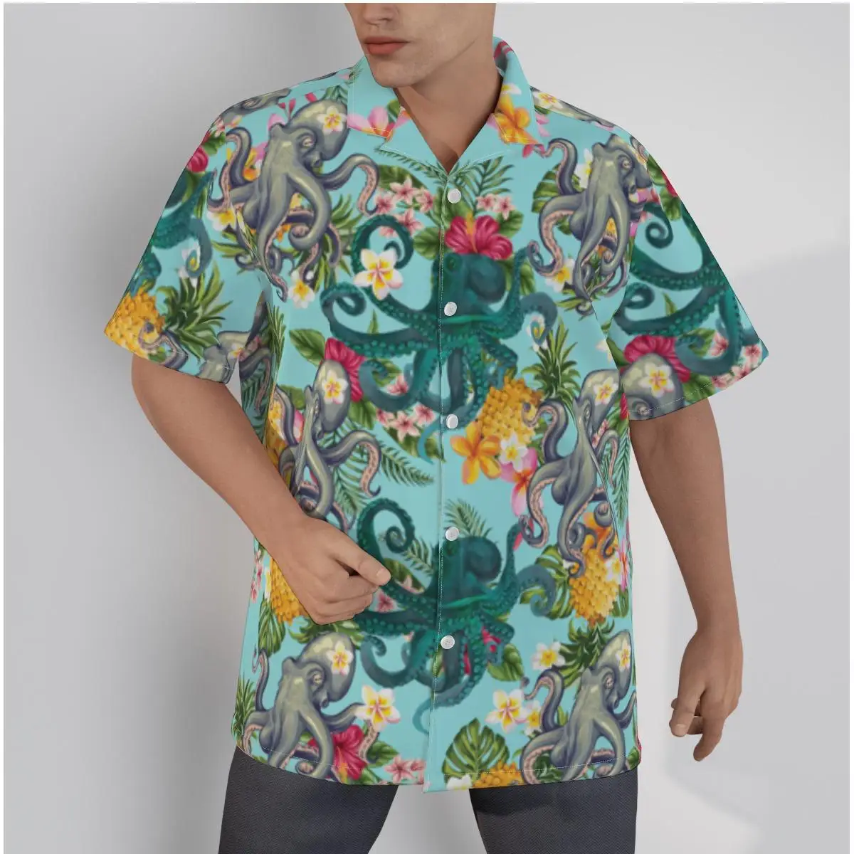 

Men's Hawaiian Shirt Octopus Beach Short Sleeve Summer Casual Button Up Patchwork Tops 3D Shirts