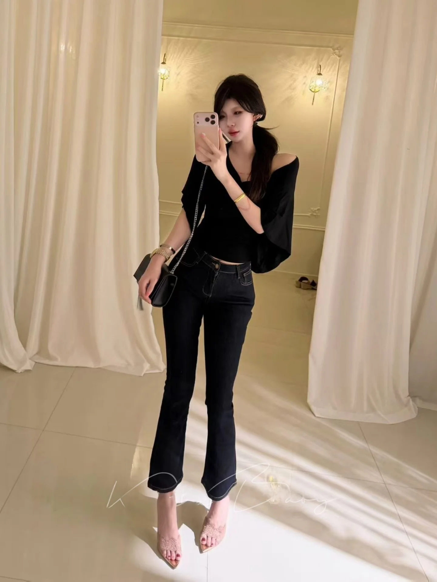 High Waist Super Versatile Comfortable Elastic Bootcut Jeans Ladies High Elasticity Bootcut Denim Pants Hip Enhancing