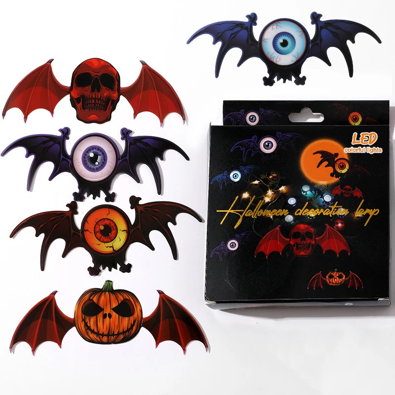 5Pcs 1Set Novelty Funny New Bat Halloween Little Night Light Ideas Light-emitting Toy Colorful Bat Halloween Room Decoration