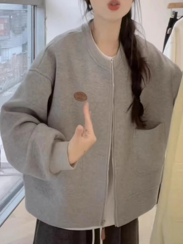 

Женский весенний кардиган-свитшот больших размеров в бейсбольном стиле, свободного кроя, универсальная повседневная верхняя одежда с длинными рукавами