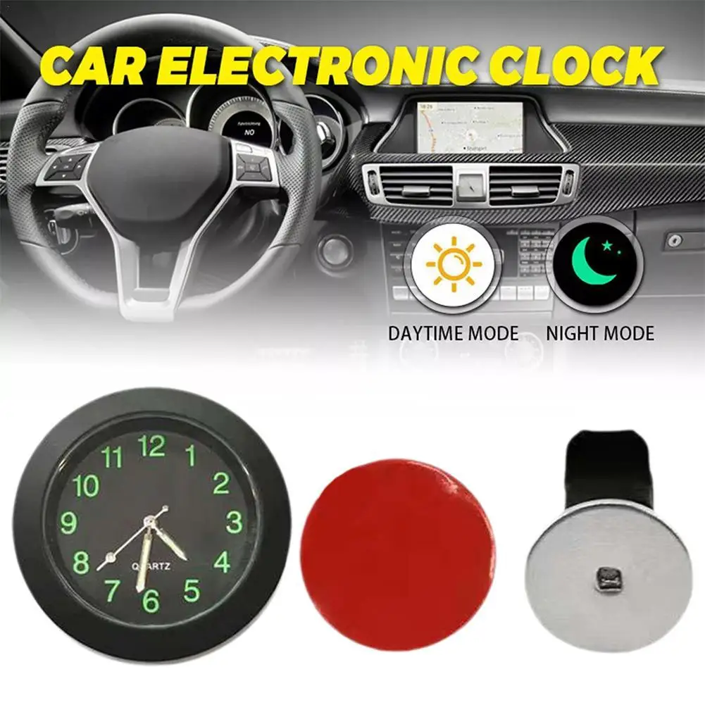 Universal Round Car Clock Stick-On Electronic Watch Dashboard Noctilucent Decoration For Cars Car Accessary