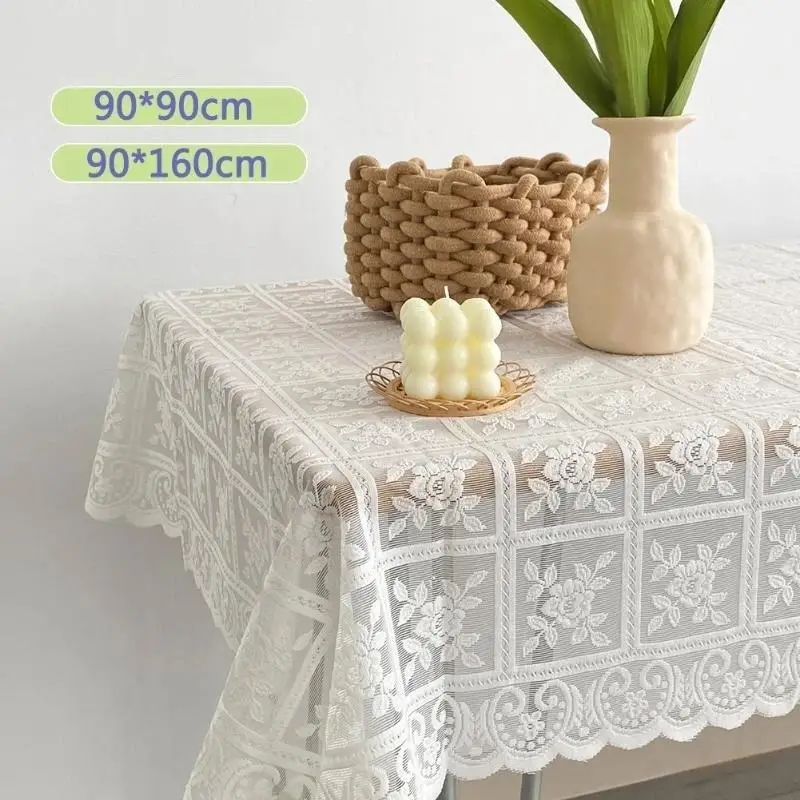 White Polyester Tablecloth With A Vintage Lace Pattern Both Beautiful And Durable
