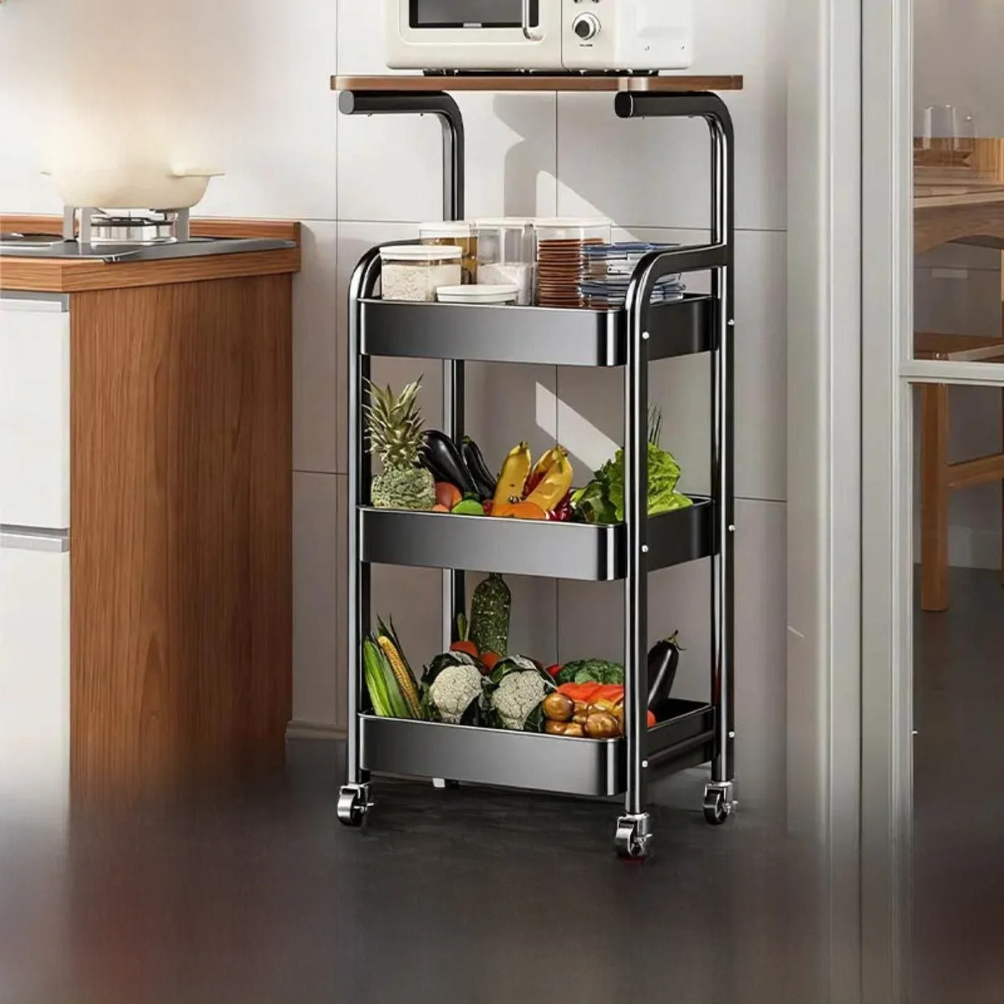 Four-Layer Rolling Storage Rack Stand Living Room Small Cart Multi-Layer Snack Organizer Kitchen Bathroom Furniture 
