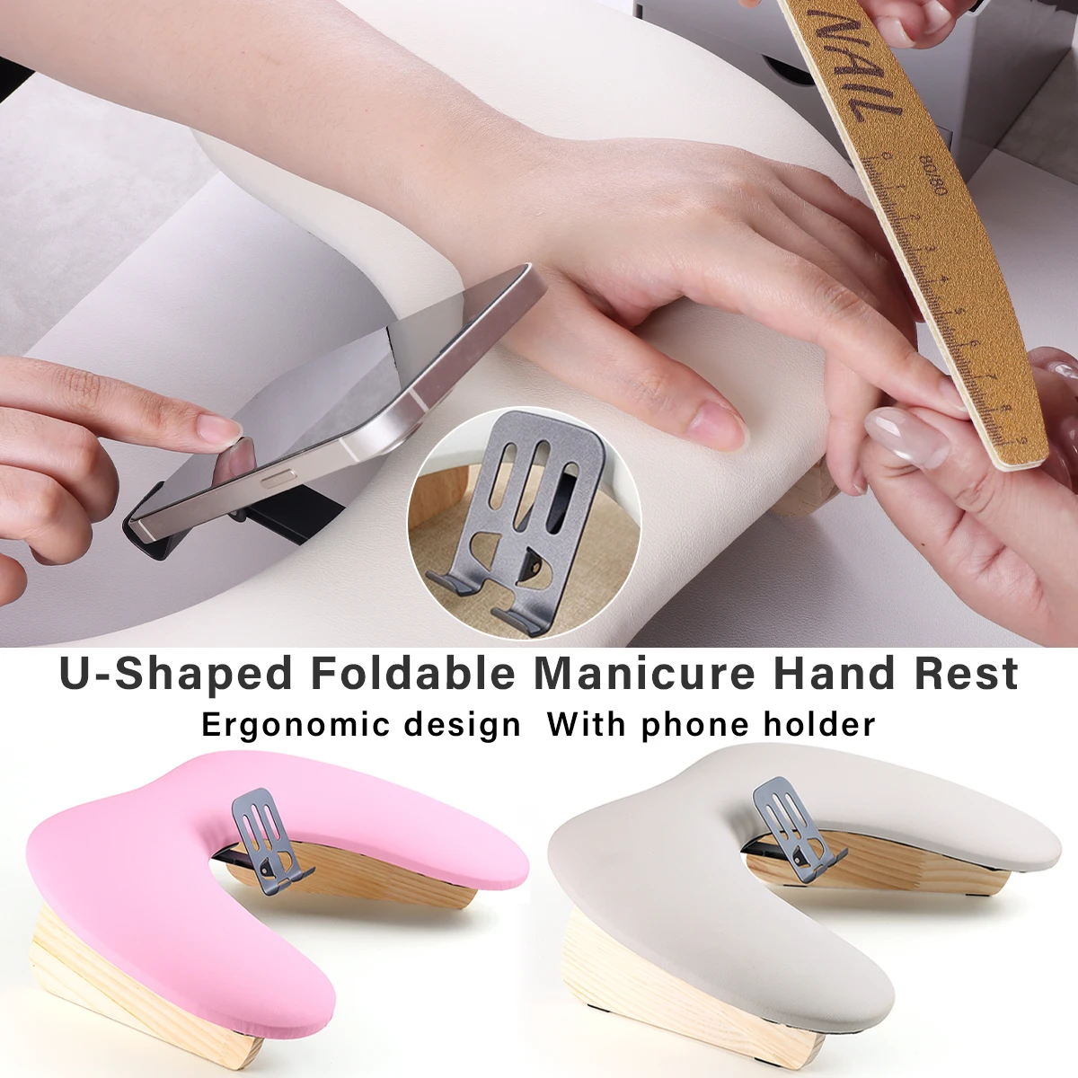 U-Shaped Foldable Manicure Hand Rest With Phone Holder Ergonomic Nail Arm Rest Pillow Nail Salon DIY Nail Hand Support Cushion
