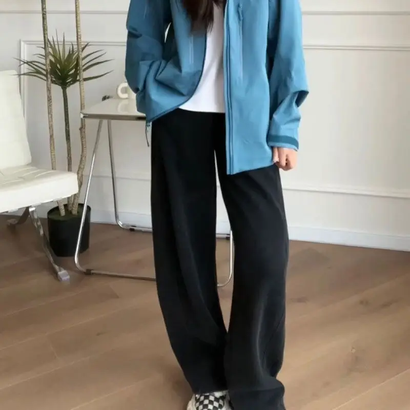 Retro Style Trousers Autumn and Winter Commuting American Style Woolen Plaid Trousers Loose Straight Drawstring Casual Trousers