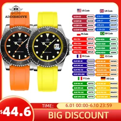 ADDIESDIVE Drehbare LĂŒnette Uhr fĂŒr MĂ€nner 41mm Quarzuhr Edelstahl Seel BGW9 Leuchtendes Kautschukarmband 200m Tauchen Herrenuhr Neu
