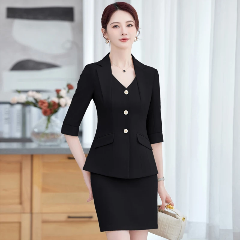 NAVIU, trajes formales de falda de oficina para mujer, conjunto de falda Blazer de primavera y verano, uniforme de media manga, trajes de trabajo formales de negocios elegantes