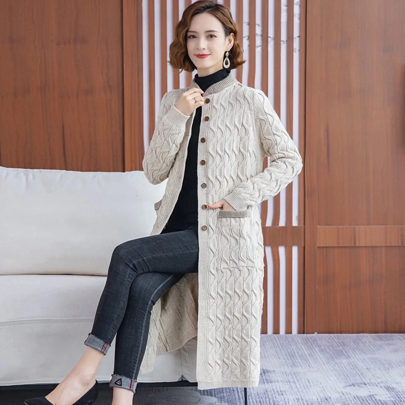 Vintage Thick Knitwears Long Cardigan Loose Plus Size 4xl Elegant Sweaters Spring Fall Casual Knitted Coat Fashion Korean Jacket