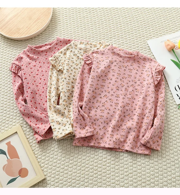 1pcs Autumn Winter Children\'s T-Shirts Baby Floral Print Tops Kids Round Neck Long Sleeve Base Shirt Girls Tshirts Clothes