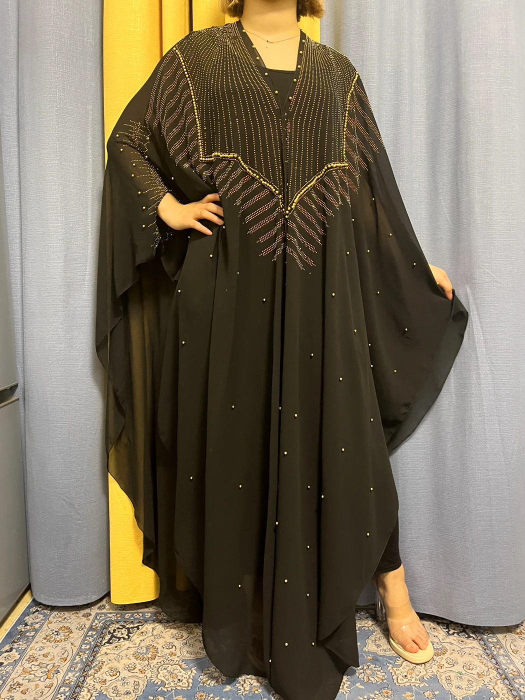 New Open Lined Clothing African Abaya Dress Muslim Hooded Dress Women\'s Hot Diamond Chiffon Skirt Dubai Boubou Islamic Clothing