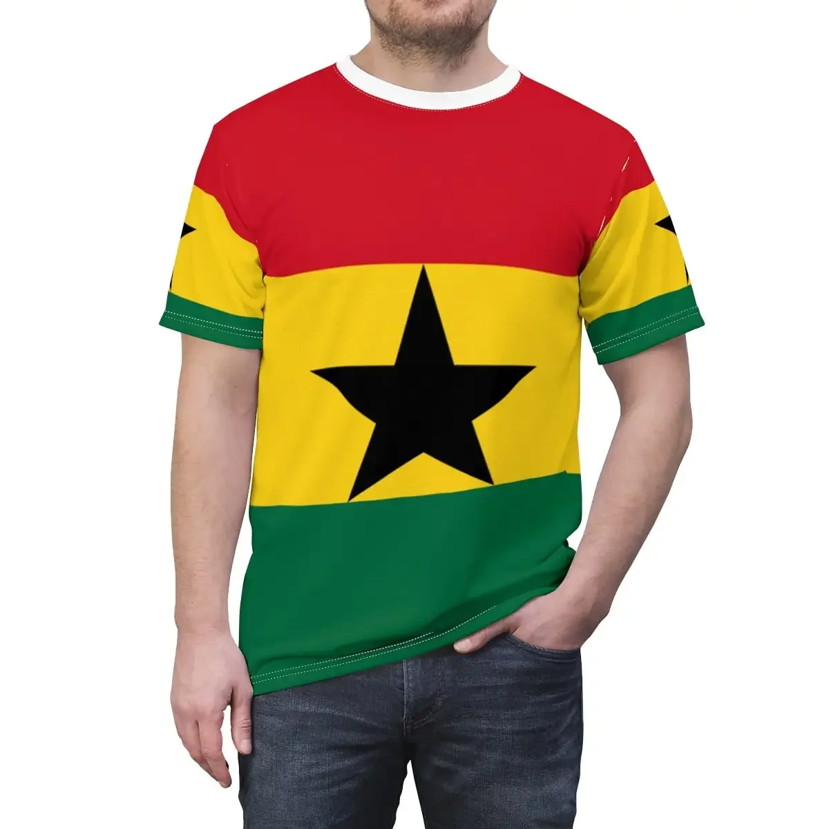 Abstract Vintage Ghana Flag 3D T Shirt For Men Fashion Hip Hop O-neck Short Sleeve Tops