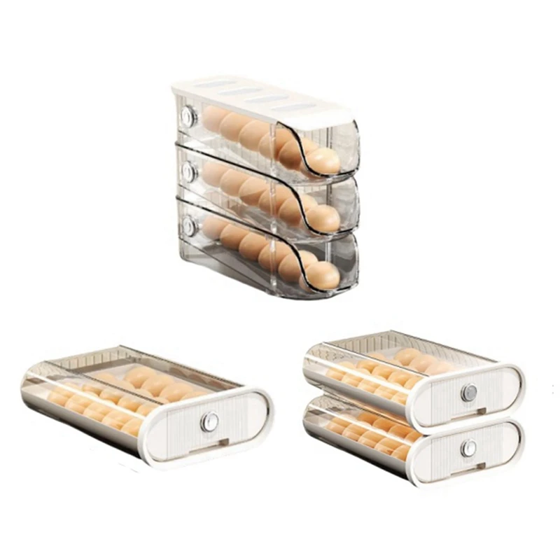 Egg Storage Box Odor-Proof Egg Rack Stackable Egg Rack Organizer For Refrigerator With Auto Rolling Feature