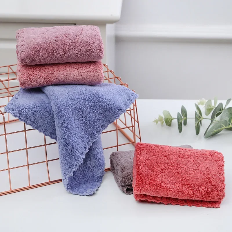 5-Pack 30x30cm Coral Fleece Dishcloths — Soft, Absorbent Hand Towels for Kitchen and Home Cleaning