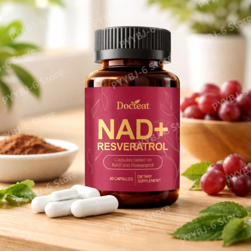 

NAD+ Resveratrol Supplement with Quercetin & Trimethylglycine Daily Health Antioxidant Support Non-GMO Gluten Free 60 Capsules