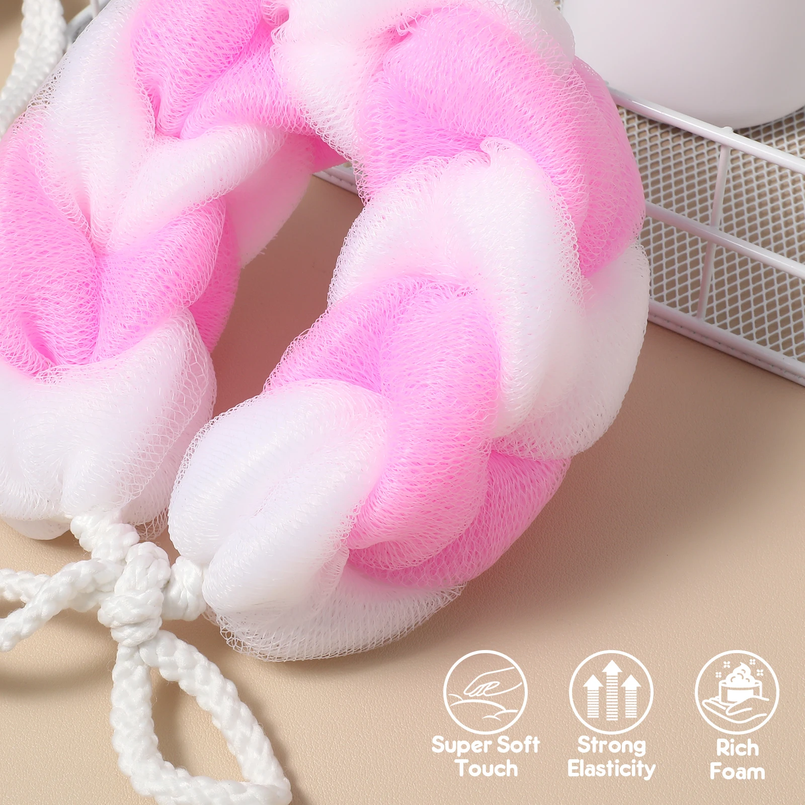 

4pcs Long Bath Flower Bath Ball Shower Scrub For Back Massage Durable Pe Ropes Soft Comfortable Bathtub Use Assorted Color