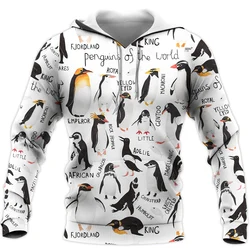 Animal Penguins homens e mulheres com capuz estampado em 3D, pulôver casual extragrande, moletom popular, tops da moda, roupas da tendência, fofo