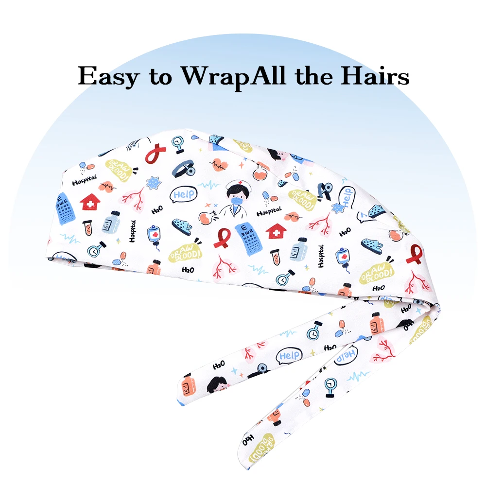 다용도 유니섹스 간호사 모자 의료용 모자 땀밴드 포함 소아과 노인과용 작업 모자 뒤쪽 묶는 머리 덮개 M1123