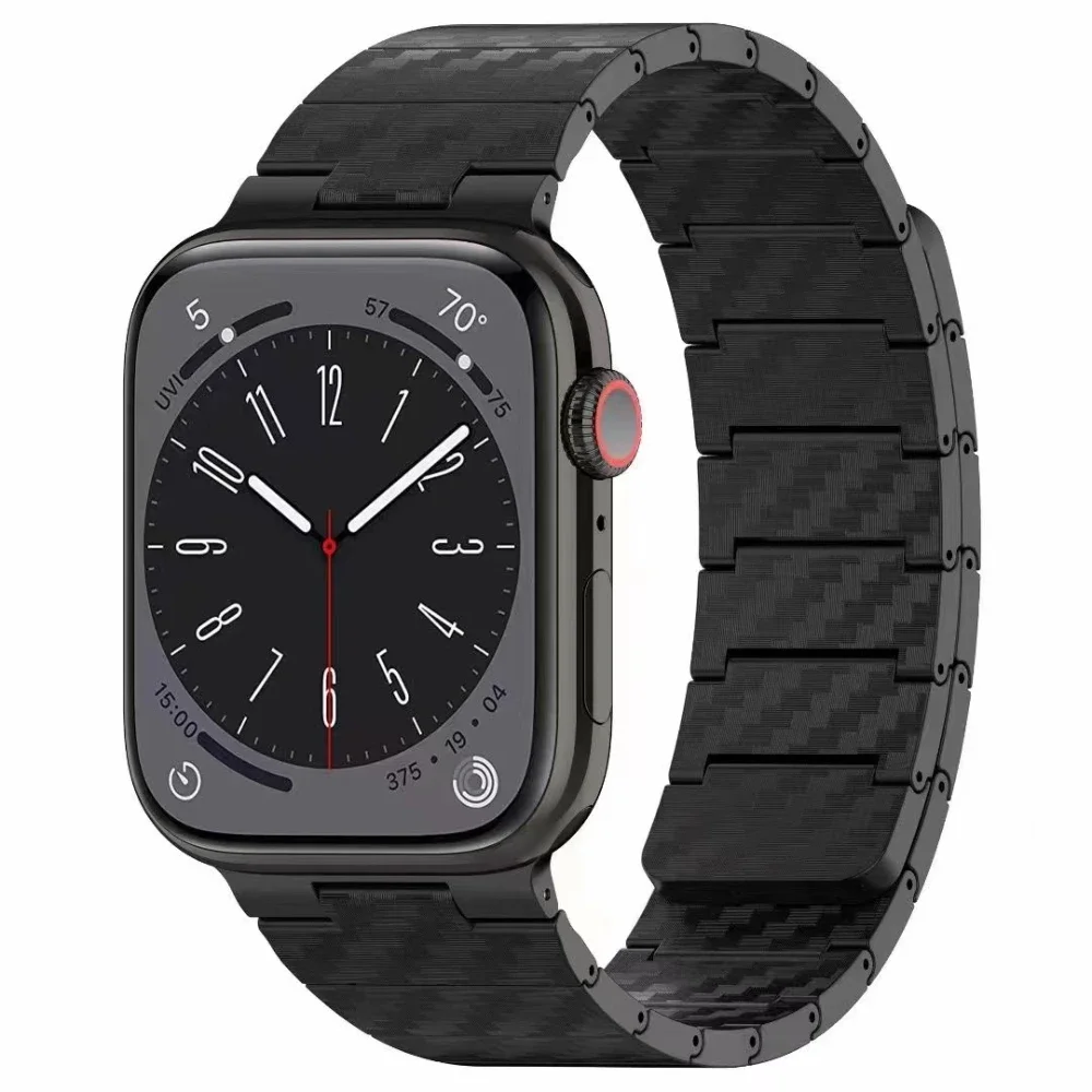 สายคาร์บอนไฟเบอร์สําหรับ Apple Watch Band 49 มม.46/45/41 มม.40/44 มม.สร้อยข้อมือซิลิโคนแม่เหล็ก iwatch Ultra2 Series 10 9 8 7 6 SE 5