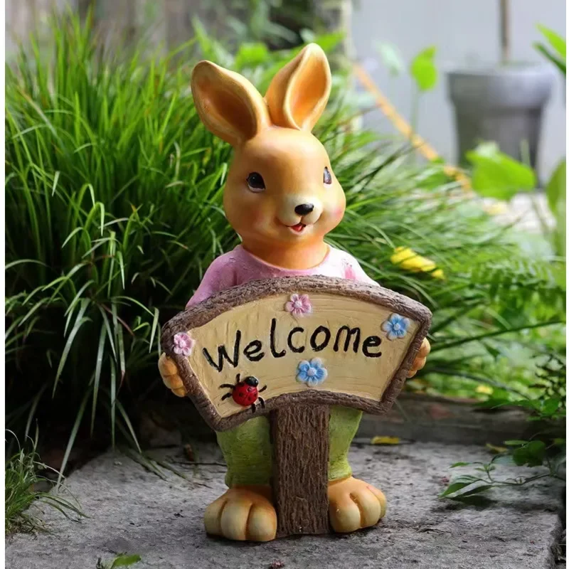 Cute Rabbit Wayfinding Sign Courtyard Painted Simulated Animals Garden Lawn Welcome Card Kindergarten Standing Style Ornaments