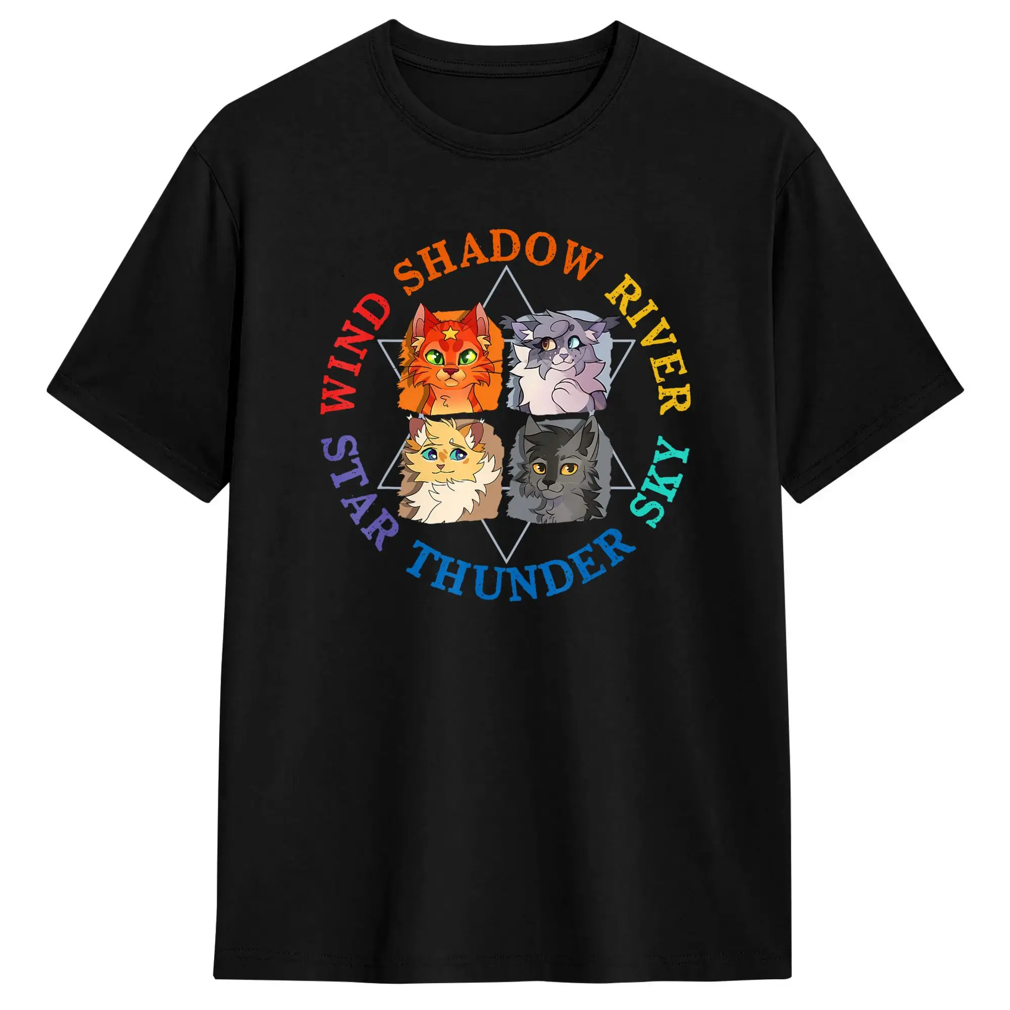 Crazy Wind Shadow River Star Thunder Sky Cat Feline T-Shirts Men Pure Cotton T Shirts Fire Star Cat Short Sleeve Tees Clothing