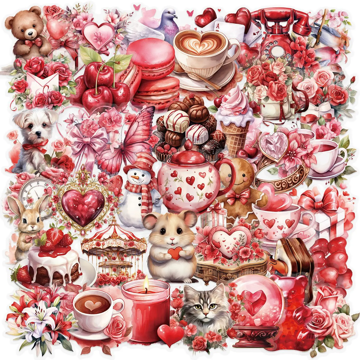 10/50pcs Red Confession Gift Stickers PET Cartoon Valentine's Day Decals Laptop Motorcycle Suitcase Notebook Waterproof Sticker