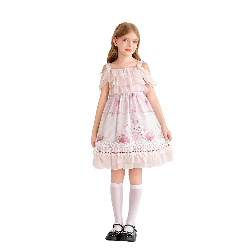 Summer Garden Children's Halter Dress, Girls' Hawaiian Beach Princess Dress, Lace Lolita Girl Dress, Size L. view 2