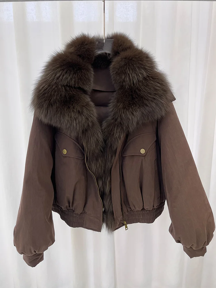 جديد فاخر الشتاء المرأة الطبيعية ريال فوكس الفراء طوق معاطف أوزة أسفل سترة الدنيم سترة أبلى الإناث عادية