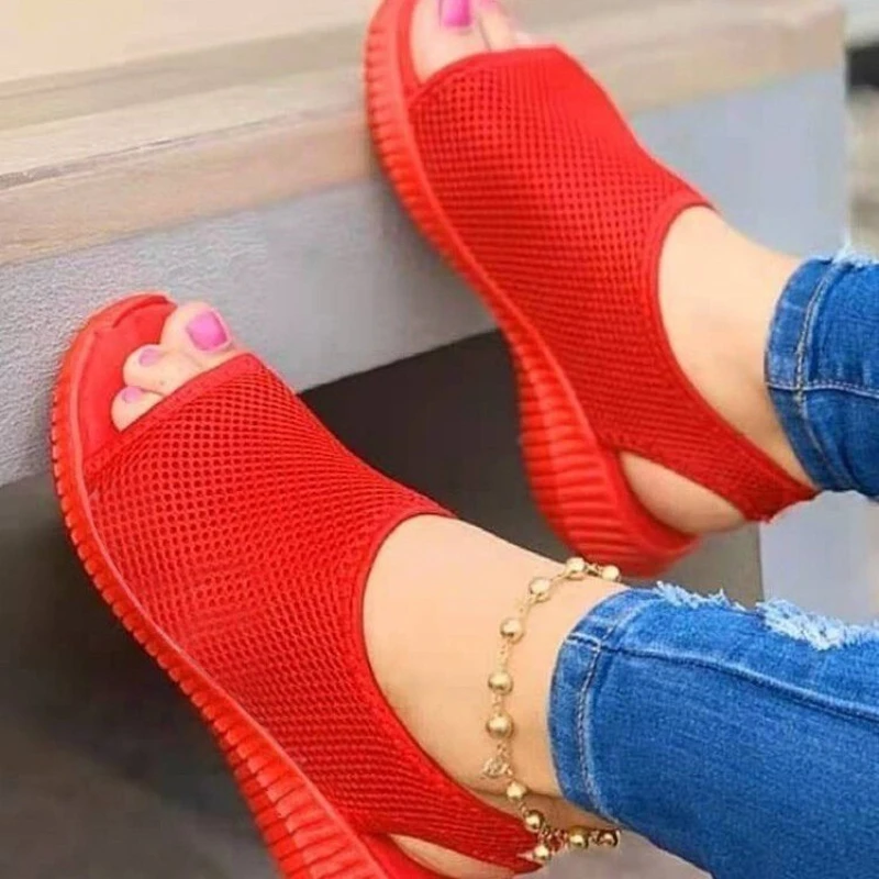 Summer Women Shoes 2024 New Mesh Fish Platform Shoes Women\'S Closed Toe Wedge Sandals Ladies Light Casual Sandals Female