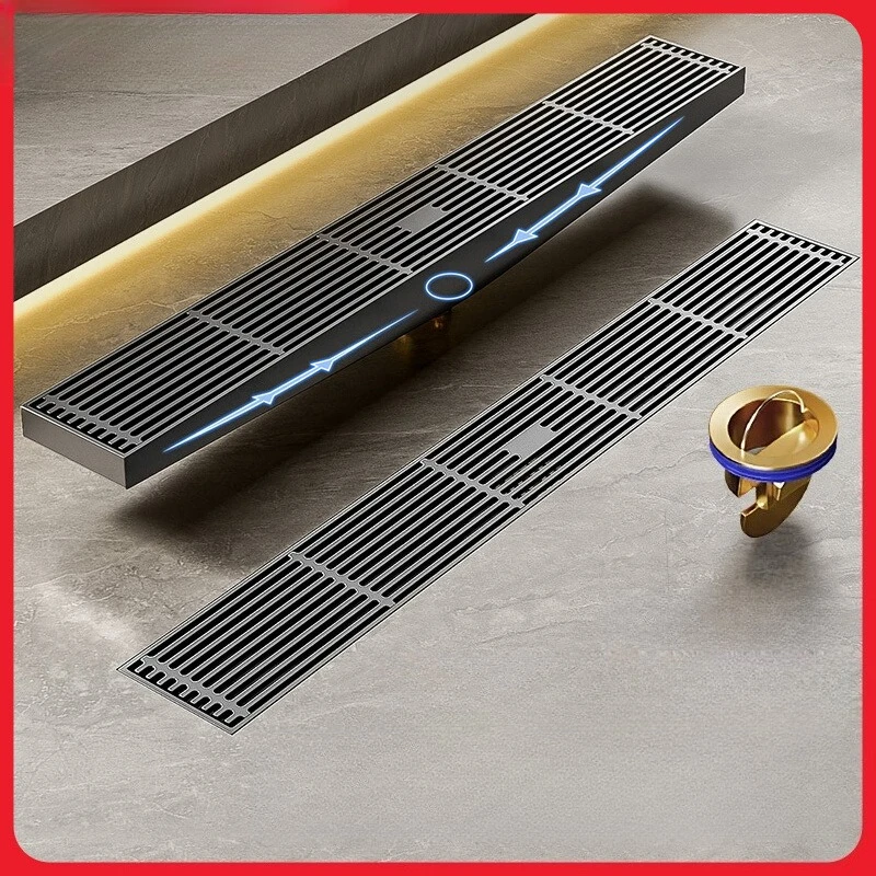 Electroplating gun gray long bamboo row floor drain deodorant 304 stainless steel shower room