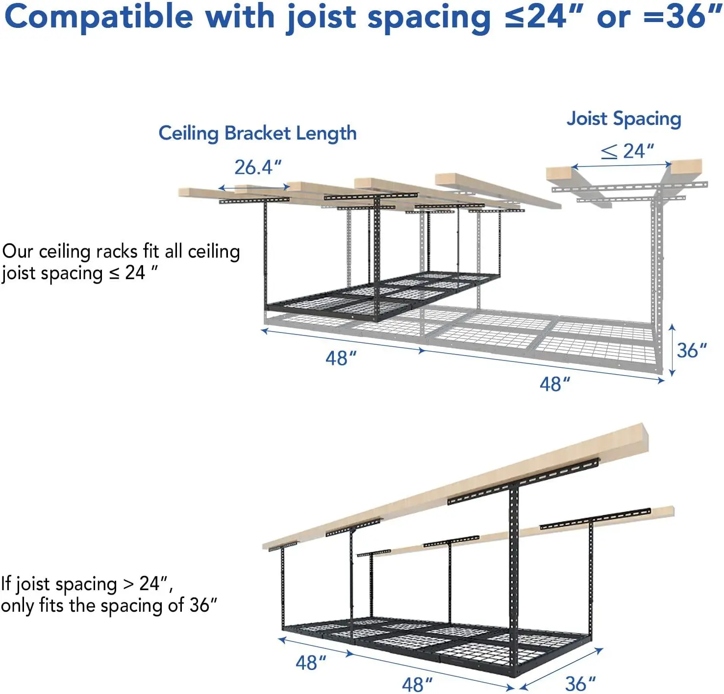 3x8 Overhead Garage Storage Rack,Adjustable Garage Storage Organization Systerm,Heavy Duty Metal Garage Ceiling Stor