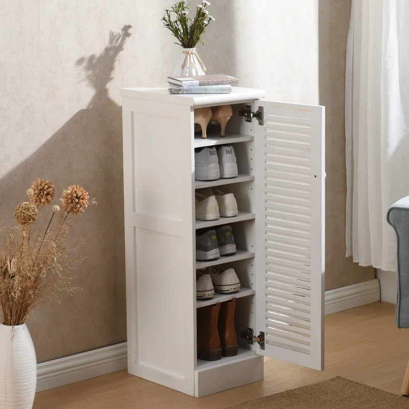 Solid wood shoe cabinet, small apartment at home entrance, single door, small narrow shoe rack, multi-storey balcony