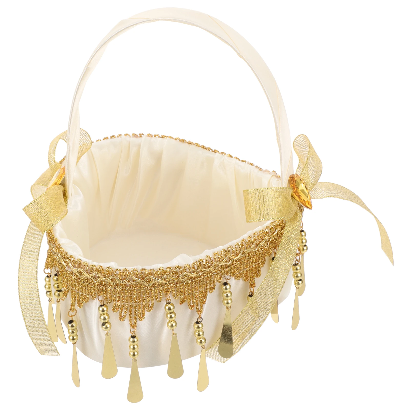

Flower Girl Basket Heart Shaped Wedding Decor 5819 Golden Elegant Small H Baskets for Ceremony Romantic Woven Design Storage