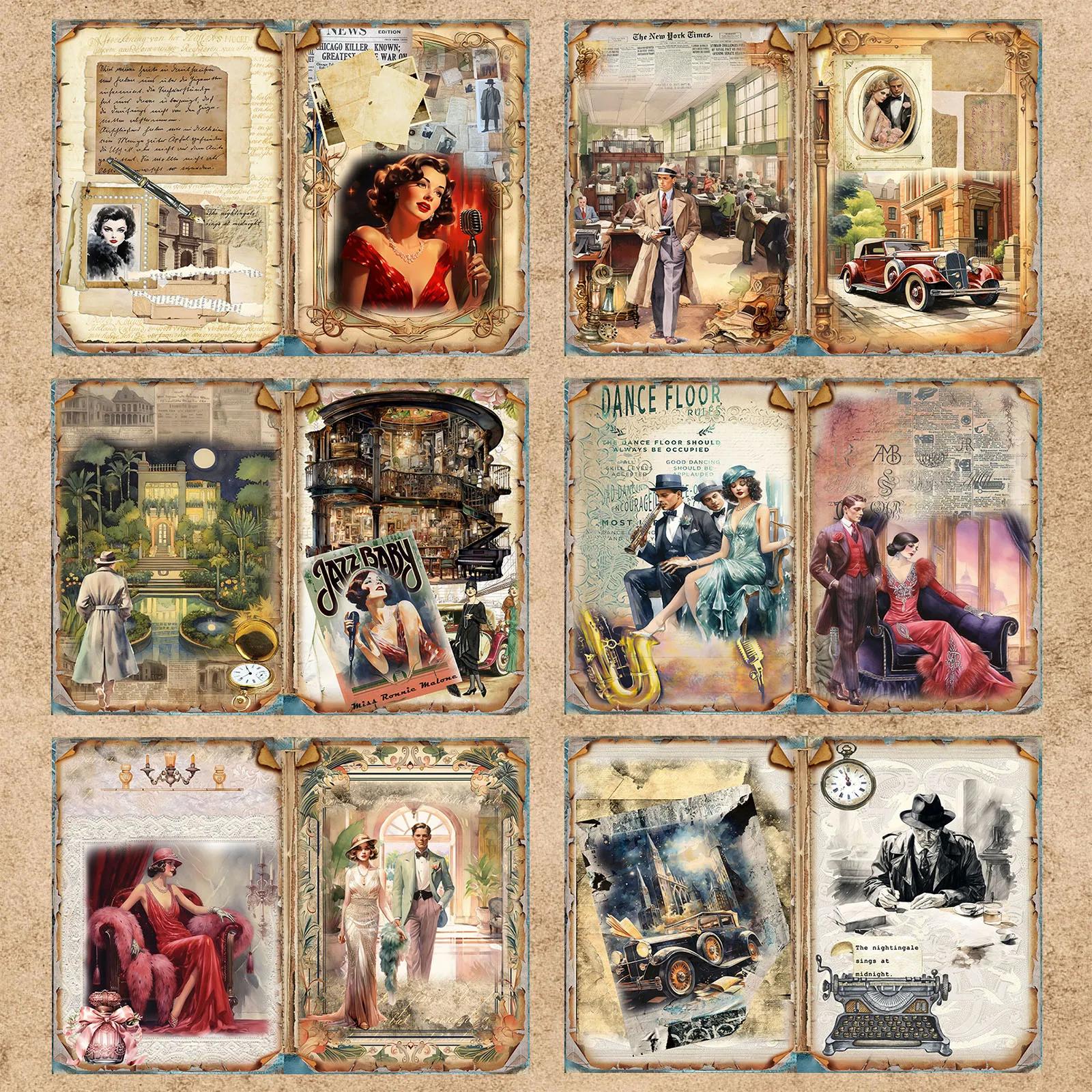 15 Sheets A5 Size Victorian Suit Gentleman Ladies Vintage Car Background Vintage Grunge Journal Planning Scrapbooking view 2