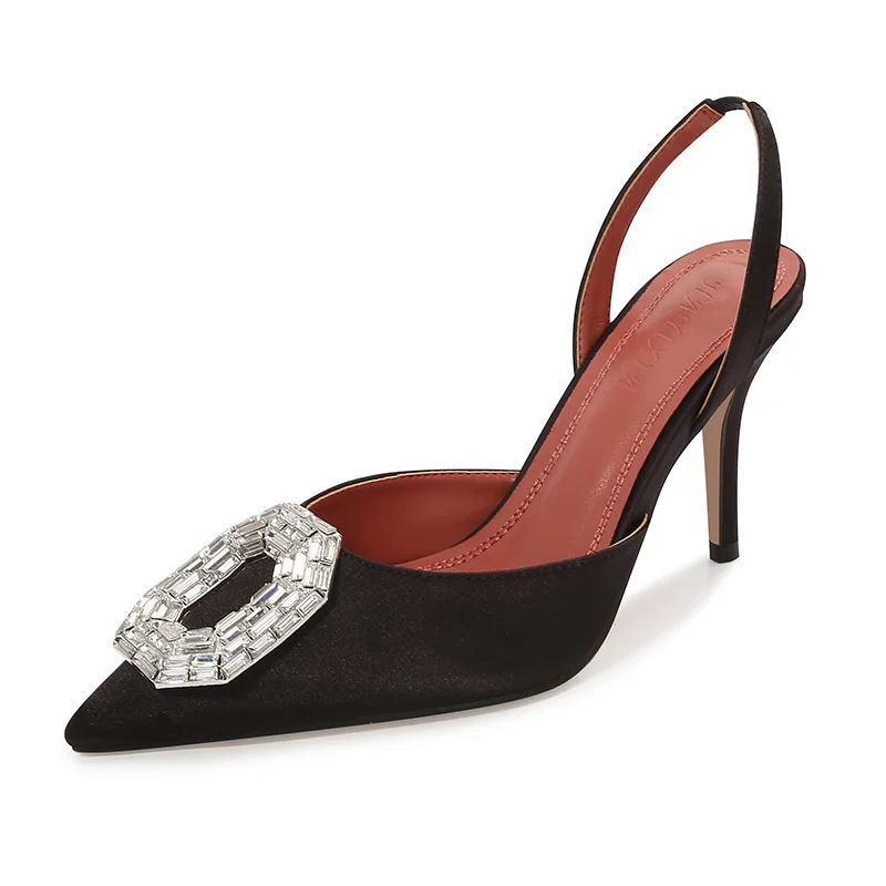 Elegant Rhinestone Satin Stiletto Heels Pointed Toe Women Sandals Summer Fashion Shoes