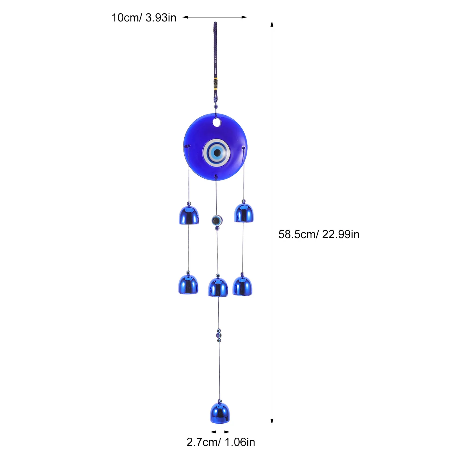 Blue Evil Eye Wind Chime Metal Bell Hanging Decor Turkish Protection Ornament Indoor Outdoor Good Luck Wind Chimes for Home