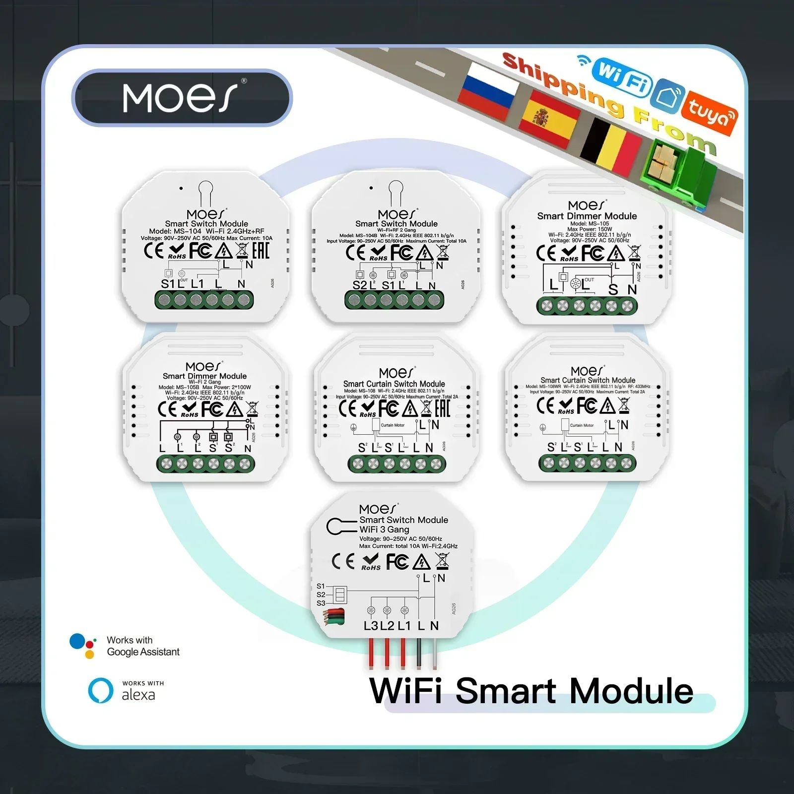 MOES Wifi Smart Light Switch Diy Breaker Module Smart Life/Tuya APP Remote Control,Works with Alexa Echo Google Home 1/2 Way