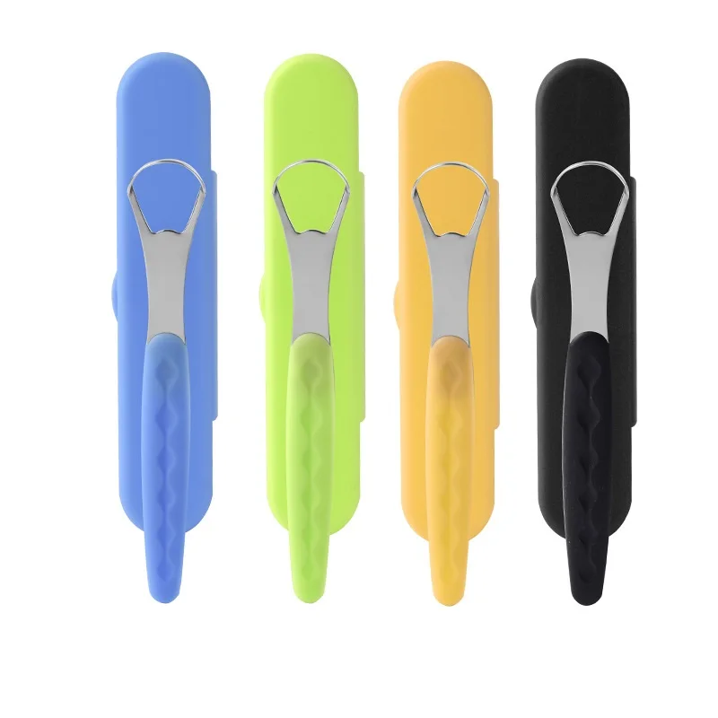 Colourful Tongue Cleaner Tongue Scraper Reusable Stainless Steel Prevent Bad Breath Oral Mouth Brush Travel Case Non-slip Handle