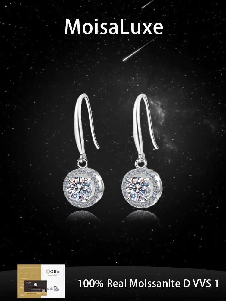 

MoisaLuxe Official Store Moissanite Plata Sterling 925 Silver Round Bag Earrings for Women Fashion Jewelry Hoops Piercing