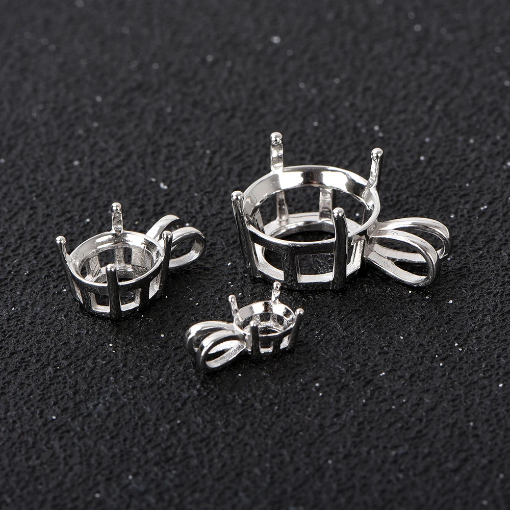 S925 فضة أرنب الأذن قلادة الإعداد ، جبل فارغ للأحجار المستديرة 5-12 مللي متر ، DIY بها بنفسك لوازم صنع المجوهرات اليدوية