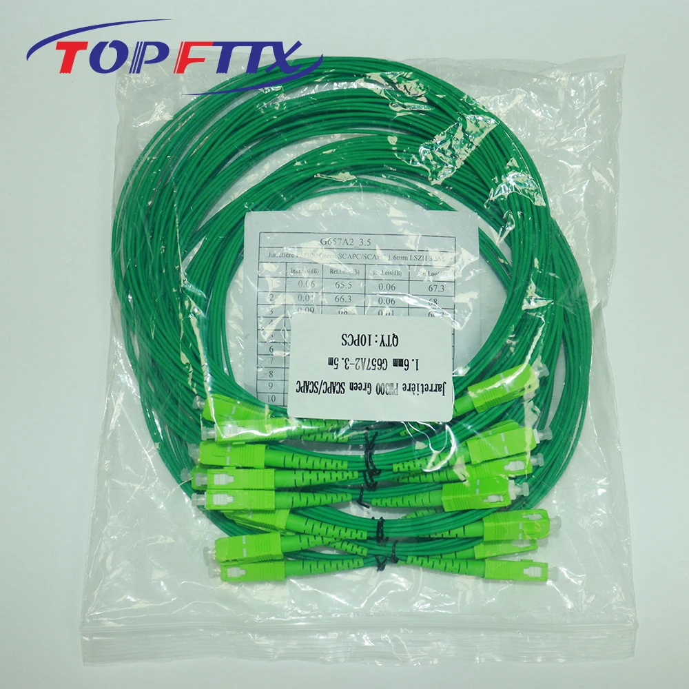 

100 PCS Per Box Telecom-grade Green LSZH Sheath SC/APC Fiber Optic Patch Cord SM G657A2 SX 1.6mm Diameter,3.5Meter Length IL≤0.3