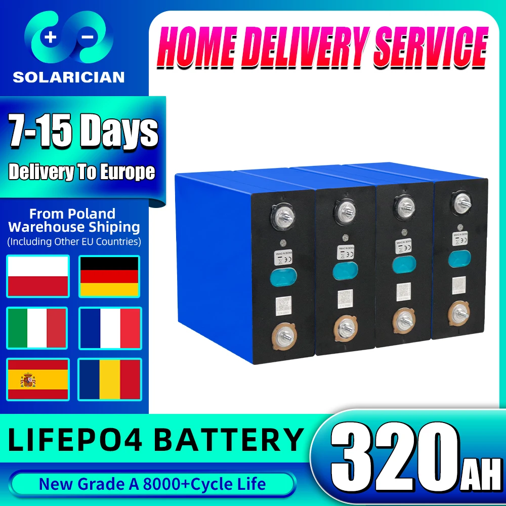 

ЕС Stock 8000 Cycle Grade A 320Ah LiFePO4 Батарея 3,2 В Перезаряжаемая батарея DIY 12 В 24 В 48 В Солнечная батарея Lifepo4 для кемпинга на колесах