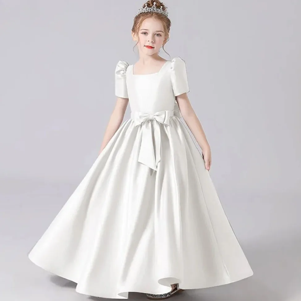 

KYDYNQJ Lace Up Elegant Girls Gown For Birthday Party Pageant Soft Satin Flower Girl Dress Concert Junior Bridesmaid Dress