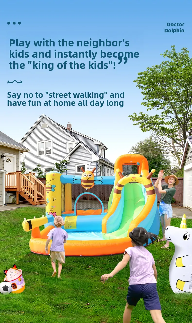 Doctor Dolphin Internet celebrity Children Bouncy Castle Home Trampoline Water Jumping Bed Slide Naughty Castle Toy Climbing Wal