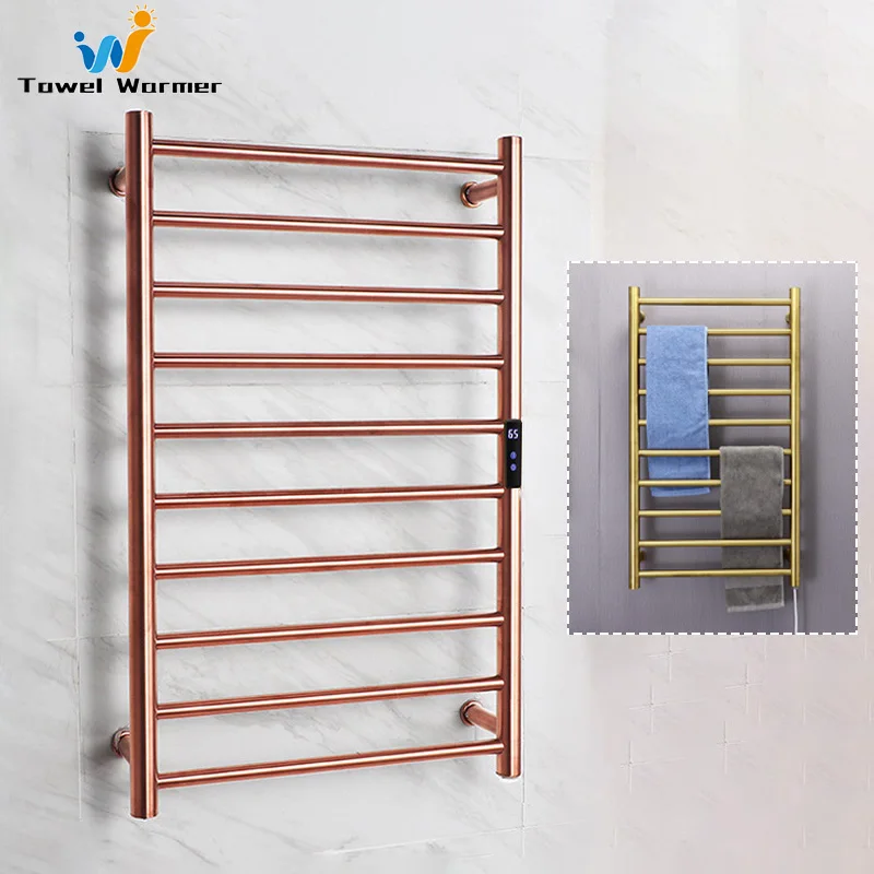 

Bathroom Electric Heated Towel Rail Gold Smart Touch Control Towel Warmer Stainless Steel Hidden/Exposed Wires Heated Towel Rack