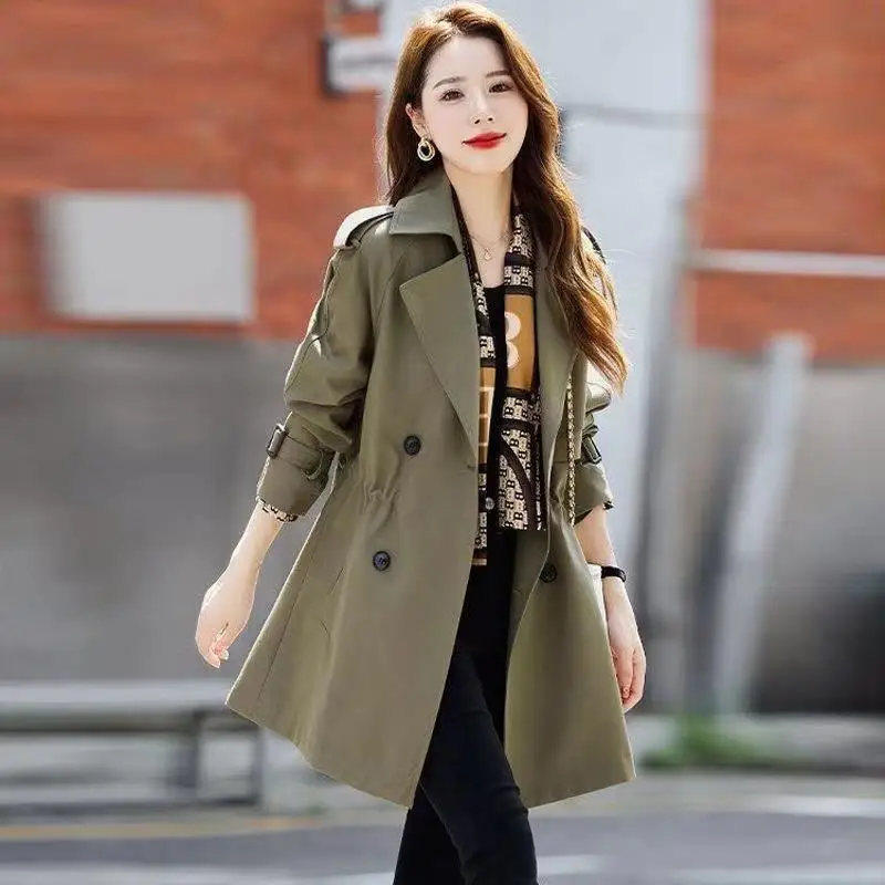 

Trench Coat Women Faionable Thin Windbreak Turndown Beige Small Blue Cinching Overcoats Stand-Up Cinch Workwear Medium-Length