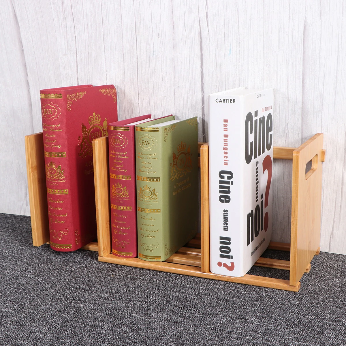 

Expandable Bookends Telescopic Bookshelf Stand Desktop Storage Rack Wooden Mini