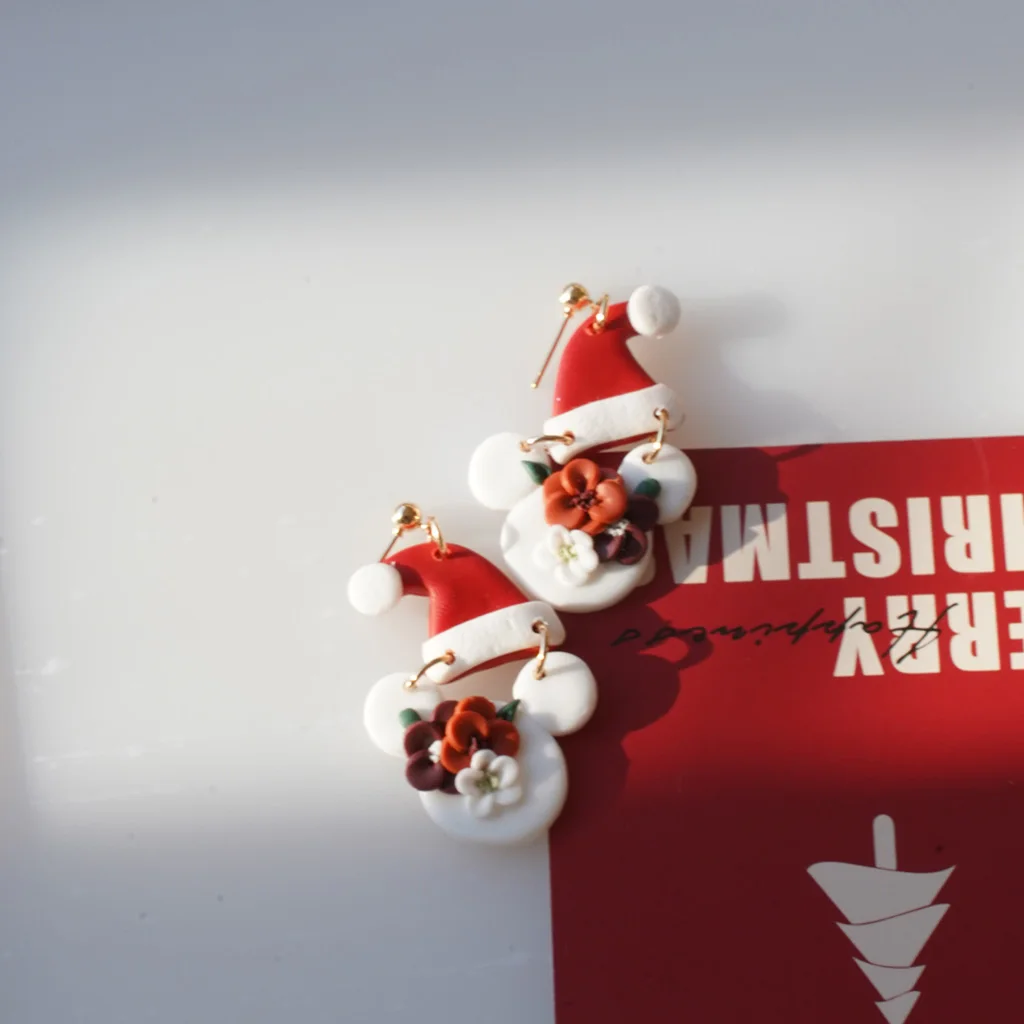 Cute Christmas Winter Holiday Santa Snowman Tree Lollipop Icon Multi Shapes Polymer Clay Earrings  Celebration Accessories Gifts