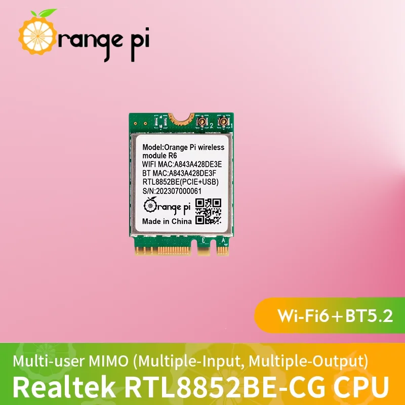 Orange Pi R6 WiFi Module 2.4G/5G Dual Band Wi-Fi6+BT5.2 With PCIE for OPi 5 Plus Board  M.2 E-Key Interface Wireless Module